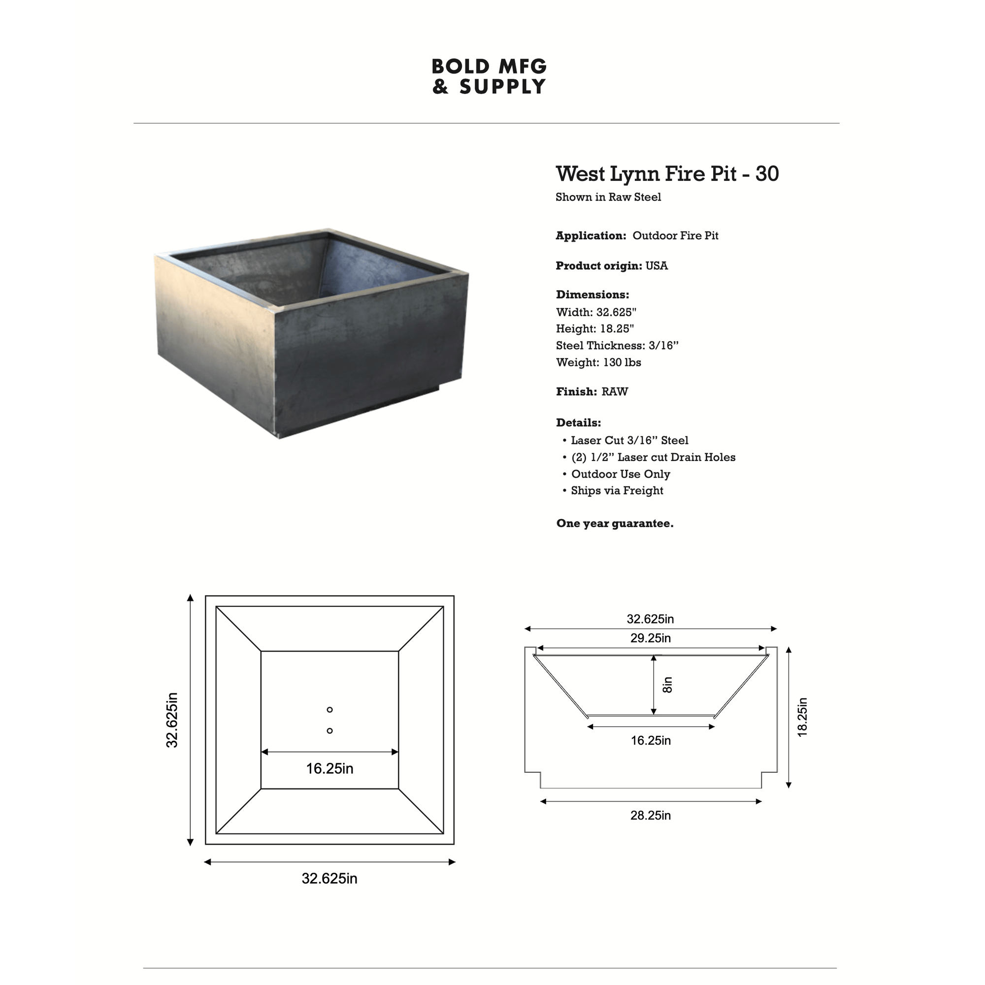 Bold MFG & Supply Firepit West Lynn Fire Pit