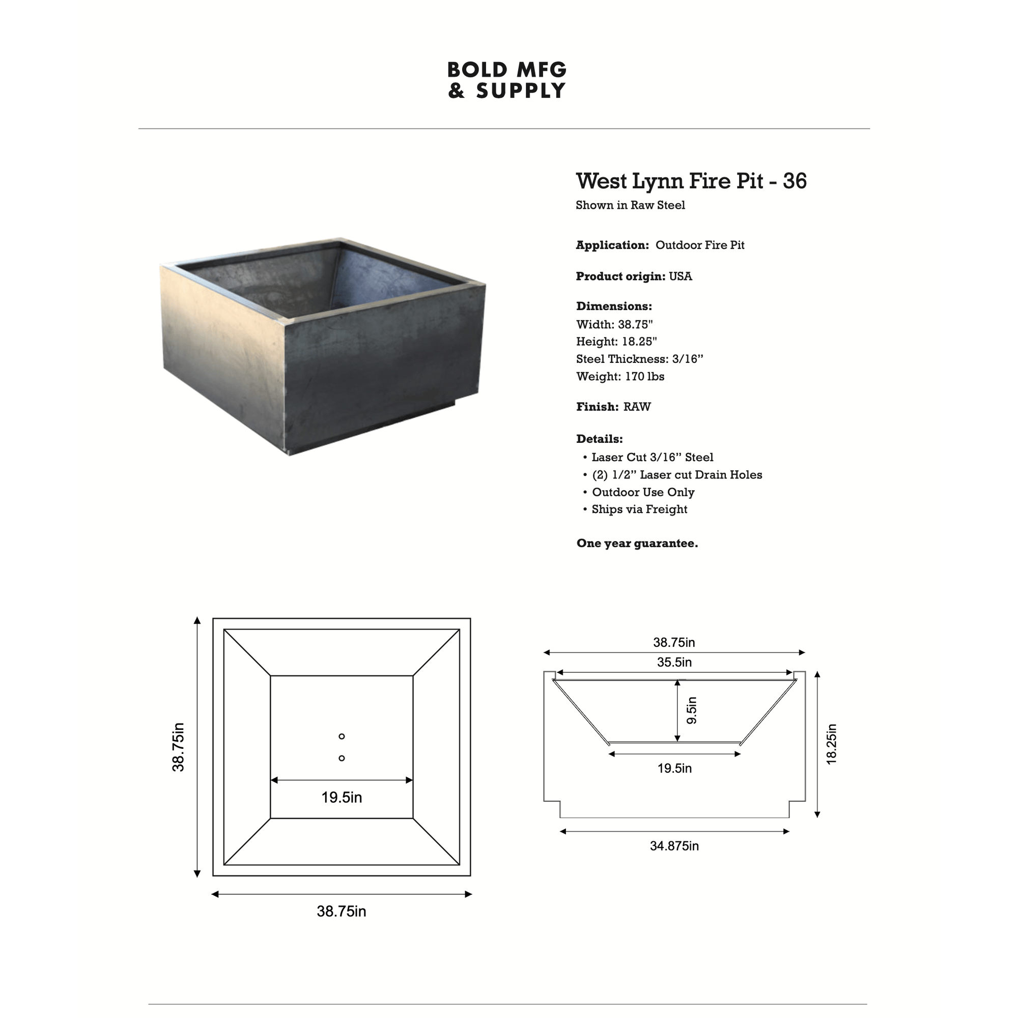 Bold MFG & Supply Firepit West Lynn Fire Pit