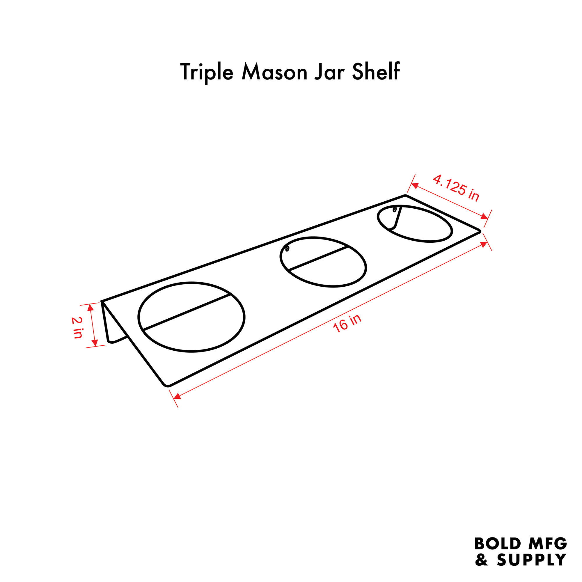 Bold MFG & Supply Storage & Organization Triple Mason Jar Shelf