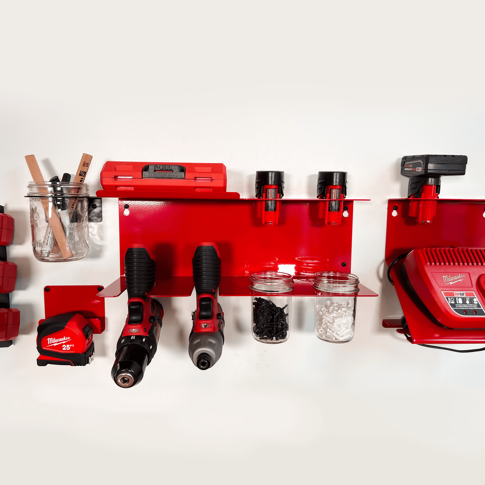 Milwaukee M12 Drill and Battery Shelf w Mason Jars - Bold MFG & Supply 
