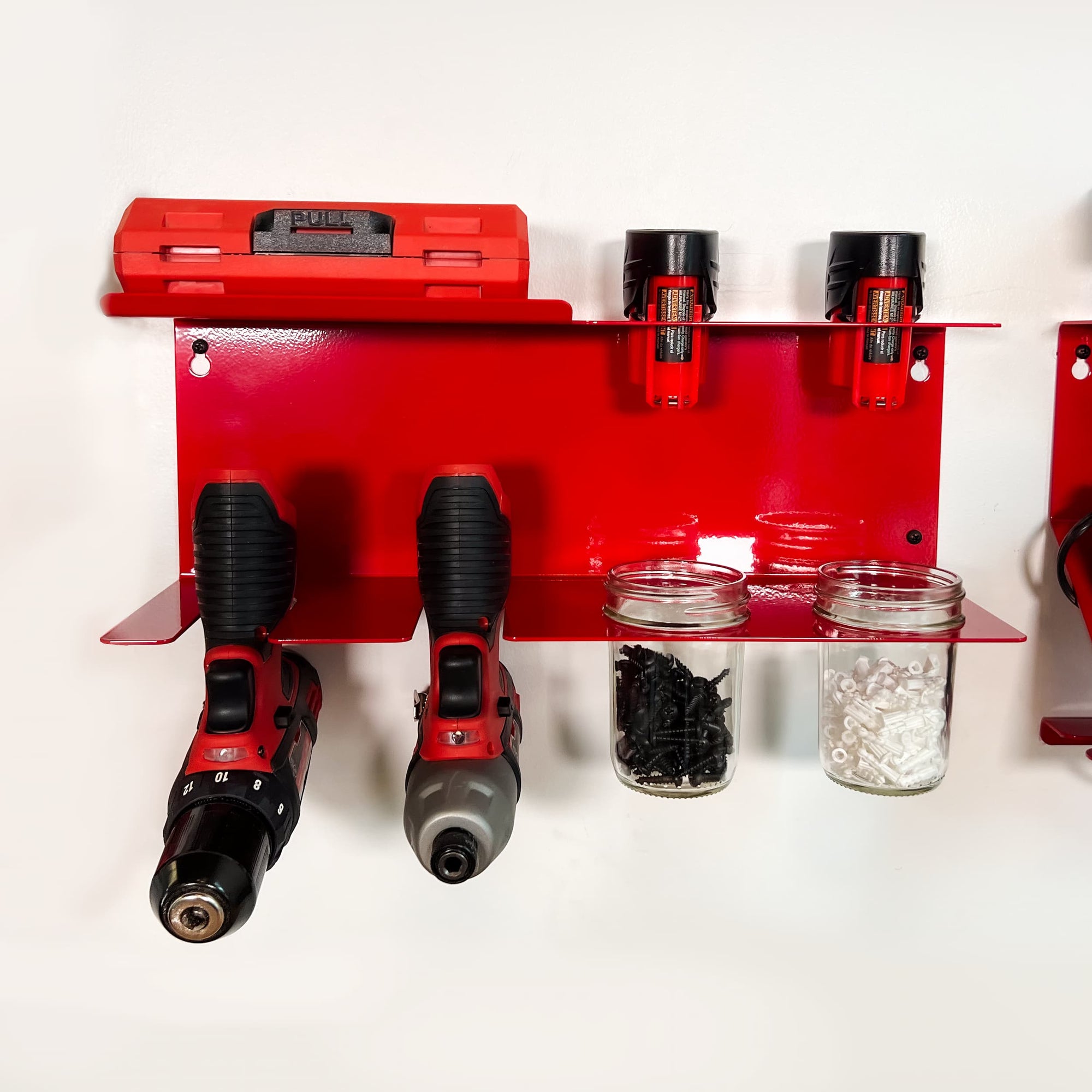 Milwaukee M12 Drill and Battery Shelf w Mason Jars - Bold MFG & Supply 