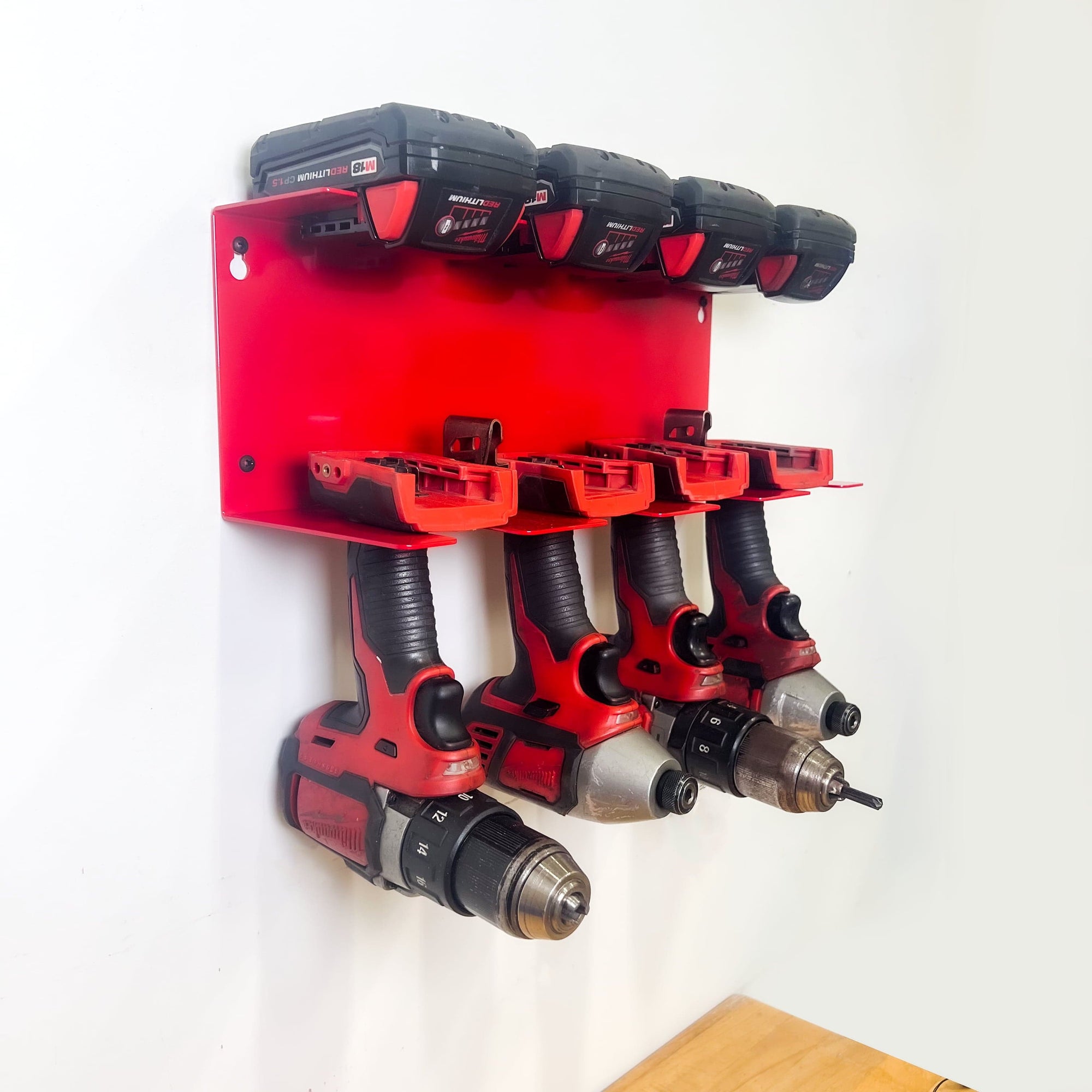 Milwaukee M18 Drill and Battery Shelf w 4 or 6 Slots - Bold MFG