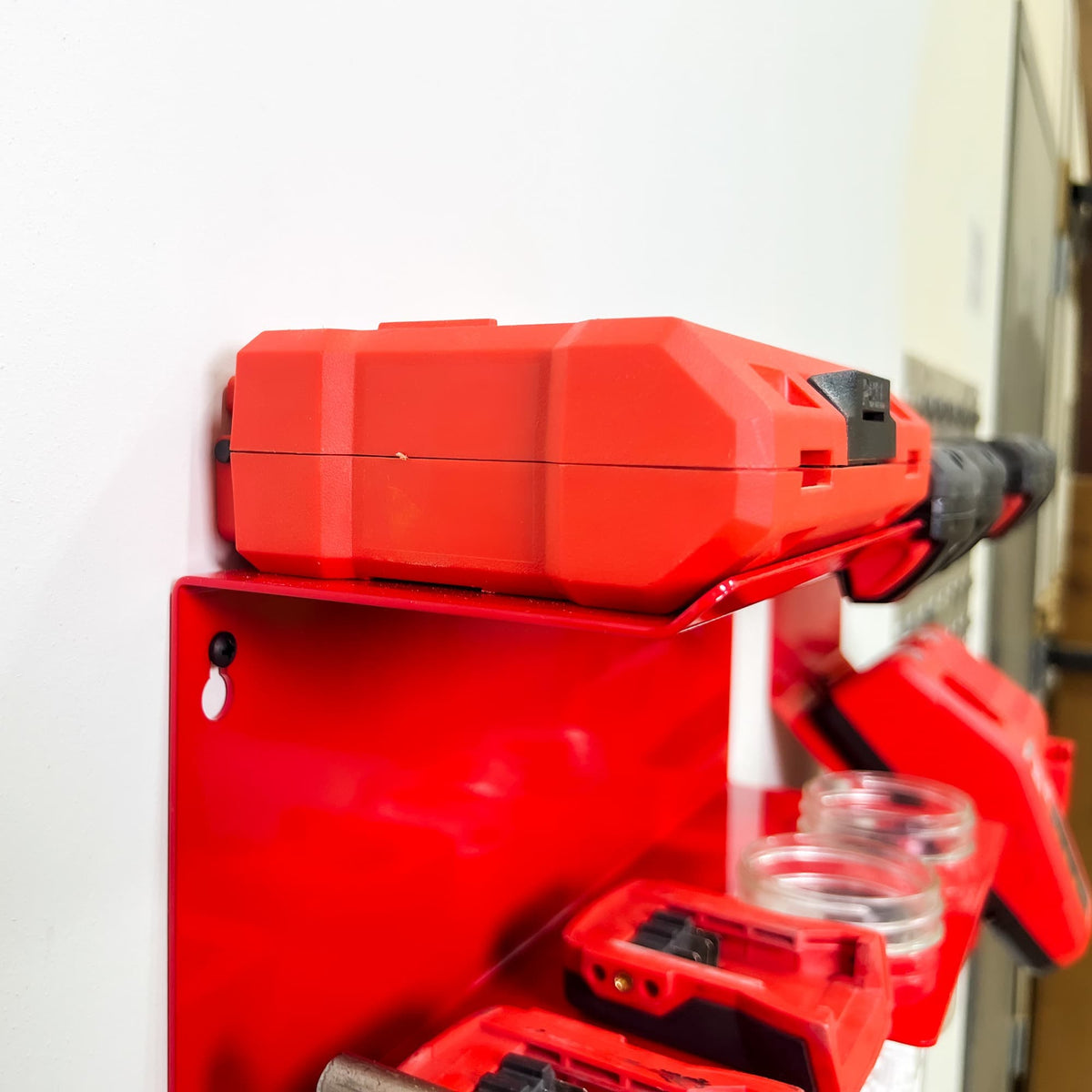 Milwaukee M18 Drill and Battery Shelf w Mason Jars Bold MFG & Supply