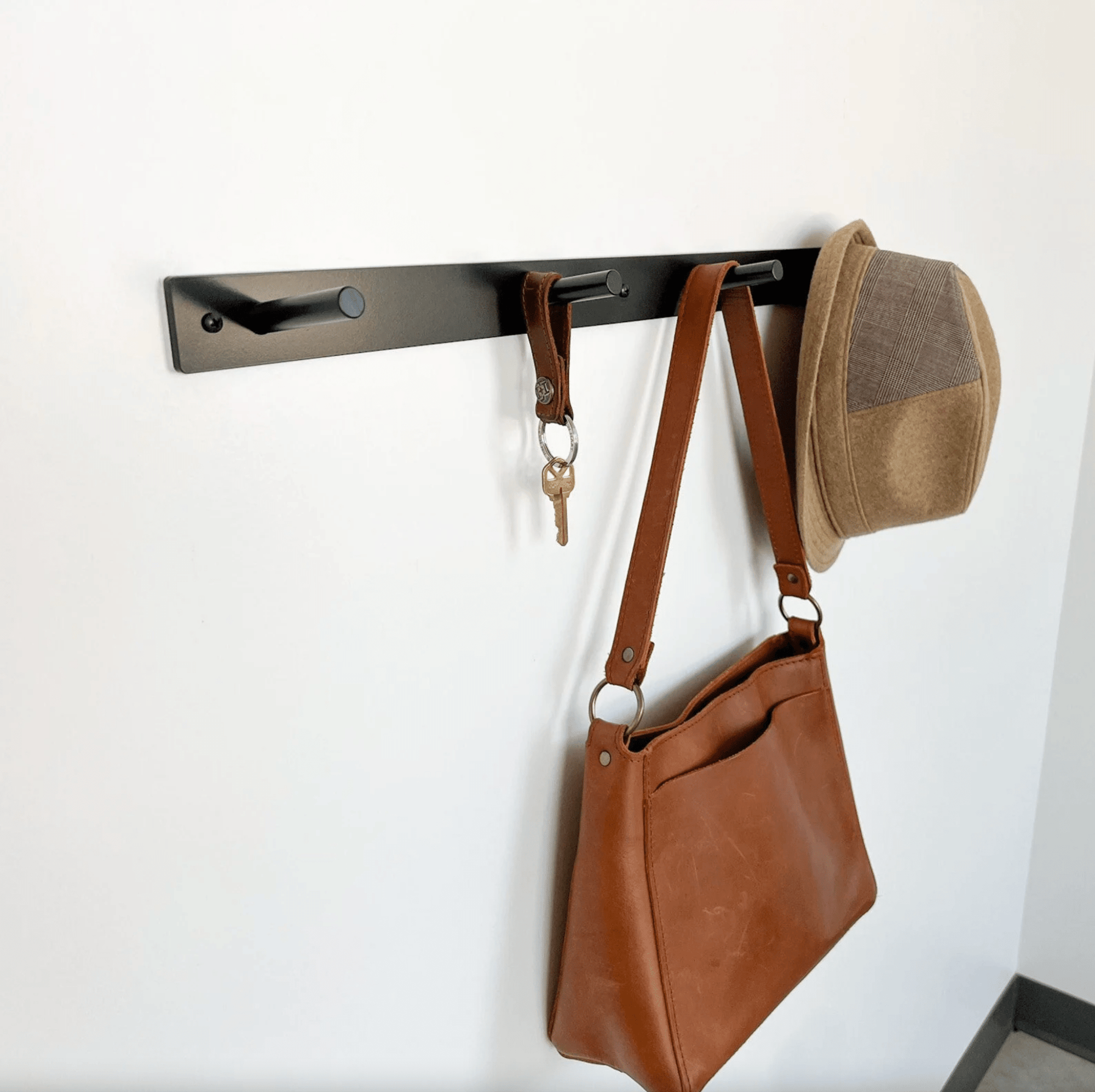 Bold MFG & Supply Hook Tilted Bar Hook Rail - Powder Coated Steel, Steel back bar with 1/2" Round Bar Pegs